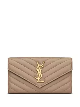 Saint Laurent стеганый кошелек с логотипом, нейтральный цвет