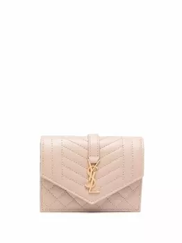 Saint Laurent стеганый кошелек с логотипом, нейтральный цвет