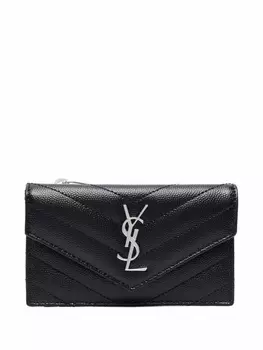 Saint Laurent стеганый кошелек с логотипом YSL, черный