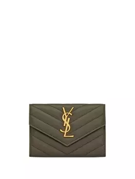 Saint Laurent стеганый кошелек с монограммой, коричневый