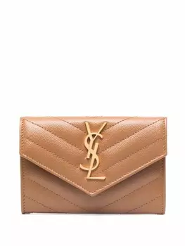 Saint Laurent стеганый кошелек с монограммой, коричневый
