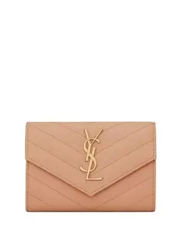 Saint Laurent стеганый кошелек с монограммой, коричневый