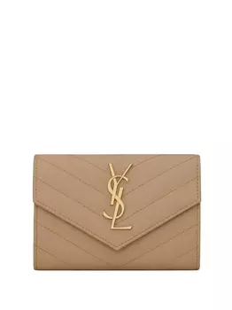 Saint Laurent стеганый кошелек с монограммой, коричневый