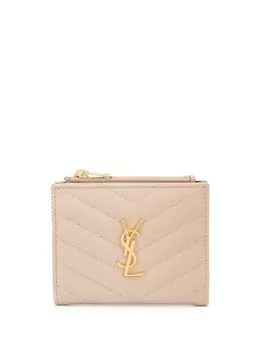 Saint Laurent стеганый кошелек с монограммой, нейтральный цвет