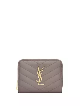 Saint Laurent стеганый кошелек с монограммой, серый