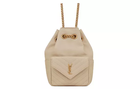 SAINT LAURENT Сумка через плечо из овчины, мини, женская, бежевого цвета