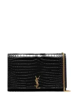 Saint Laurent сумка через плечо с тиснением под крокодила, черный