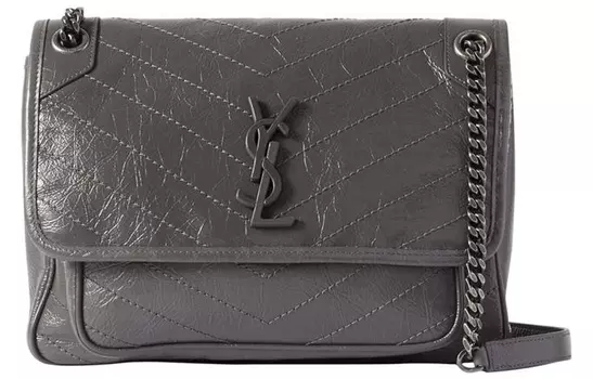 SAINT LAURENT Сумка-хобо из коровьей кожи, сумка через плечо, женская, серо-белая, среднего размера