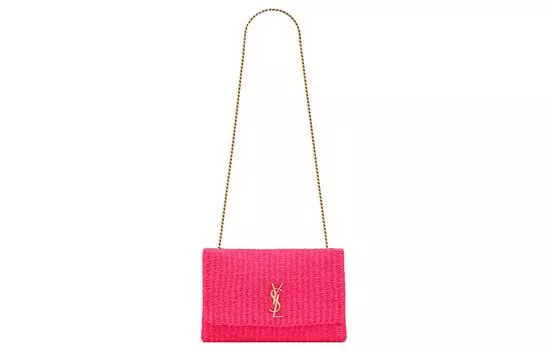 SAINT LAURENT Сумка KATE из коровьей кожи, текстильная, на цепочке, через плечо, женская, неоново-розовая