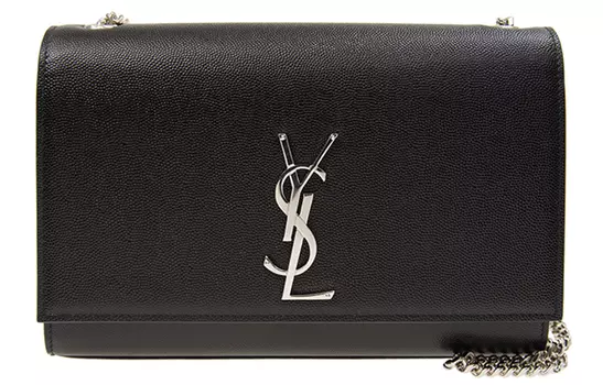 SAINT LAURENT Сумка Kate Medium Chain Bag In Grain De Poudre Silver tone Black