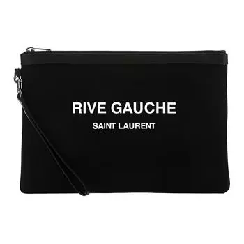 SAINT LAURENT Сумка-клатч Rive Gauche из хлопка с кожаным холщовым принтом, унисекс, черная