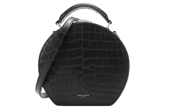 SAINT LAURENT Сумка-коробка из коровьей кожи, круглая, портативная, через плечо, сумка через плечо, маленькая женская, черная
