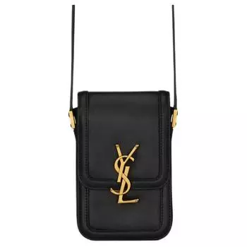 SAINT LAURENT Сумка-кошелек для мобильного телефона из гладкой кожи SOLFERINO, сумка через плечо, мини-сумка для мужчин, черная