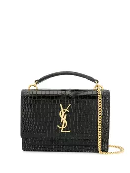 Saint Laurent сумка мини Sunset с тиснением под кожу крокодила, черный
