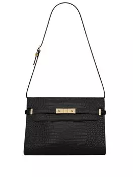 Saint Laurent сумка на плечо Manhattan с тиснением под крокодила, черный