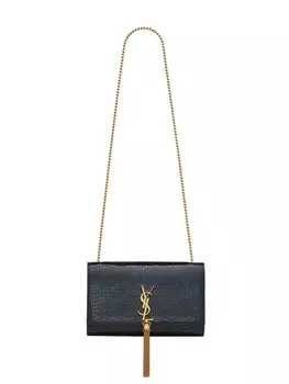 Saint Laurent сумка с тиснением и цепочкой, синий
