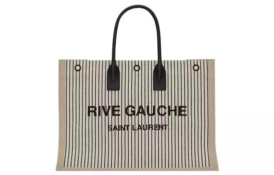 SAINT LAURENT Сумка-шоппер из ткани Rive Gauche с коровьей кожей, сумка-шоппер, сумка-мессенджер унисекс, кремовый, серый/черный