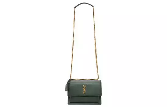 SAINT LAURENT Сумка SUNSET из телячьей кожи, через плечо, среднего размера, женская, темно-зеленого цвета