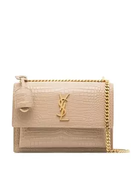 Saint Laurent сумка Sunset с тиснением под крокодила, нейтральный цвет