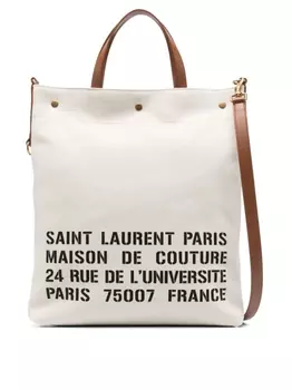 Saint Laurent сумка-тоут с логотипом, нейтральный цвет