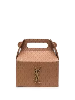 Saint Laurent сумка-тоут с тисненой монограммой, коричневый