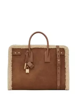 Saint Laurent сумка-тоут Sac du Jour с отделкой из овчины, коричневый