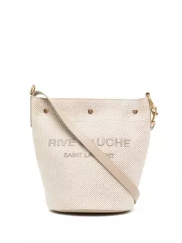 Saint Laurent сумка-ведро с вышитым логотипом, коричневый