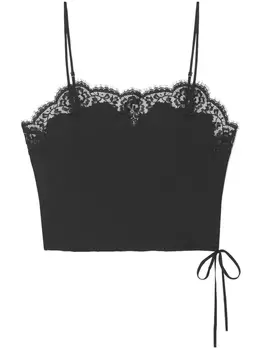 Saint Laurent топ на бретелях с кружевом, черный
