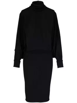 Saint Laurent трикотажное платье с высоким воротником, черный