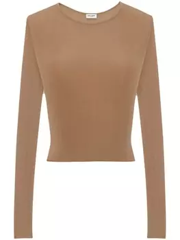 Saint Laurent трикотажный топ с круглым вырезом, нейтральный цвет