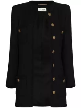 Saint Laurent твидовый жакет с круглым вырезом, черный