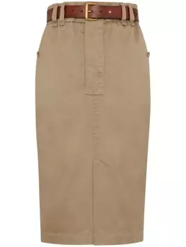 Saint Laurent юбка-карандаш с поясом, нейтральный цвет