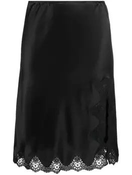 Saint Laurent юбка с завышенной талией и кружевом, черный
