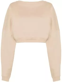 Saint Laurent укороченная толстовка с вышитым логотипом, нейтральный цвет