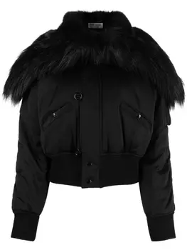 Saint Laurent укороченный бомбер с отделкой из искусственного меха, черный