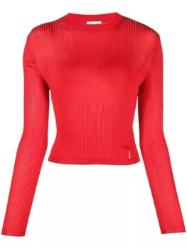 Saint Laurent укороченный джемпер с монограммой, красный