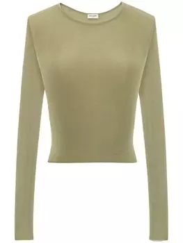 Saint Laurent укороченный топ в рубчик, зеленый