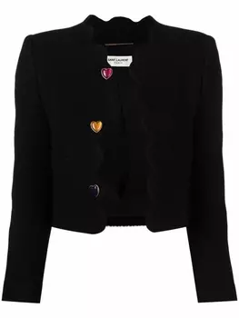 Saint Laurent укороченный твидовый жакет, черный
