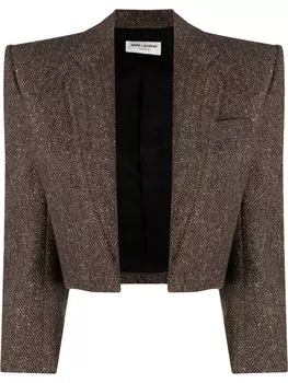 Saint Laurent укороченный твидовый жакет, коричневый