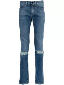 Saint Laurent узкие джинсы с прорезями, синий