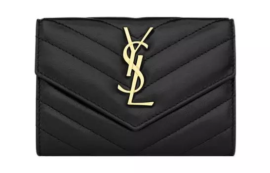 SAINT LAURENT Визитница CASSANDRE из овчины, кошелек-труба, мужская, черная