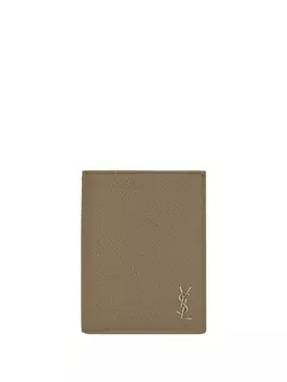 Saint Laurent YSL-plaque leather wallet, зеленый