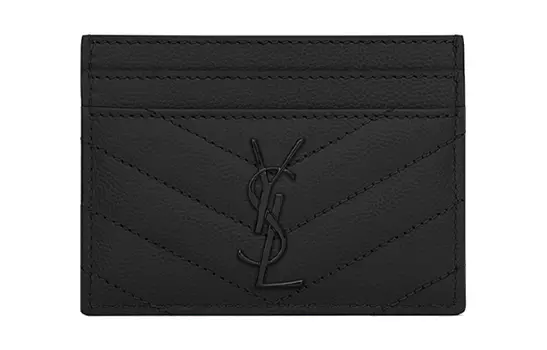 SAINT LAURENT Женская стеганая кожаная визитница черного цвета