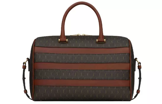 SAINT LAURENT Женская сумка из холста и гладкой кожи, коричневого цвета