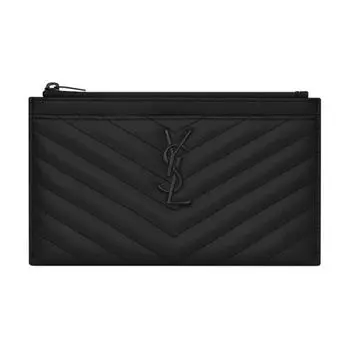 SAINT LAURENT Женский стеганый кожаный кошелек-клатч с монограммой, черный