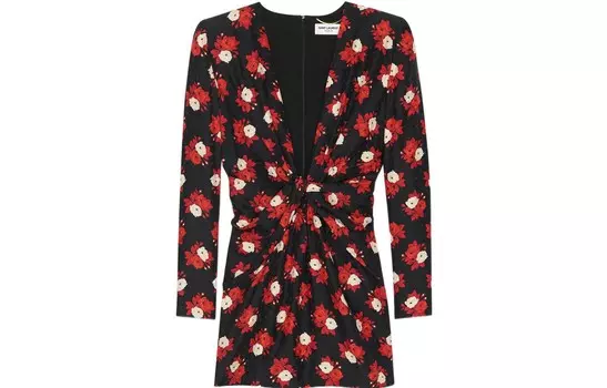 SAINT LAURENT Женское платье с длинными рукавами, цвет Black/Red