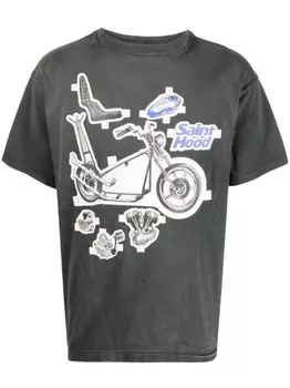 SAINT MXXXXXX футболка с графичным принтом и эффектом потертости, серый