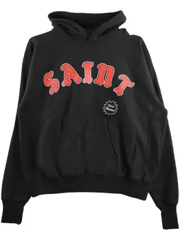 SAINT MXXXXXX logo-print cotton hoodie, черный