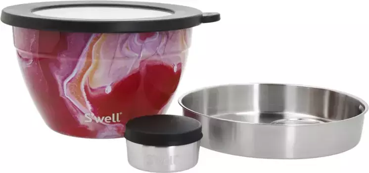 Салатница S'well "S'well Calacatta Gold Salad Bowl Kit, 1,9 л ", 3 предмета, изготовлена из нержавеющей стали, технология Therma-S'well, с внешней оболочкой с вакуумной изоляцией 21х12 см, розовый