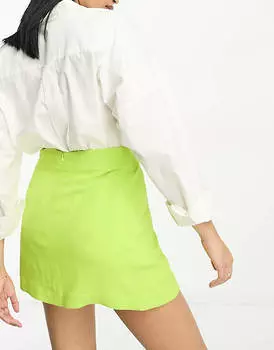 Салатовая льняная мини-юбка с запахом ASOS DESIGN